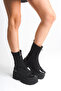 Kelivona Black Women's New Season Thick Sole Elastic Front Zipper Detailed Daily Comfortable Fit Stretch Boots - 7