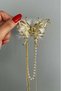Gold Color Metal Clasp with Butterfly Figure and Stone and Pearl Detail - 2