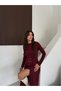 Buketli̇ Women's Crew Neck Double Y Slit Ring Buckle Detailed Long Sleeve Long Dress - 6