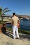 Polo Neck Striped Knitwear T-Shirt Beige - 4
