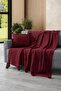 Set of 2 Pompom Knitwear Knitted Throw Pillow Cover & Tv Blanket - Shoulder & Sofa Shawl Set - Burgundy