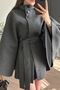 Belted Waist-Length Imported Cashmere Fabric Design Trend Buttoned Mock Neck Pinterest Unlined Poncho Coat - 4