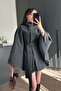 Belted Waist-Length Imported Cashmere Fabric Design Trend Buttoned Mock Neck Pinterest Unlined Poncho Coat - 3