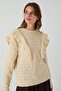 Manolya Lace-Like Knit V Ruffled Sweater Beige