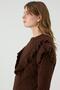Manolya Lace-Like Knit V Ruffled Sweater Brown - 5