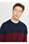 Crew Neck Standard Navy Blue - Burgundy Men's Sweater Ace049261480_Brl - 4