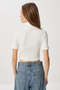 Mock Neck Crop Corded Fabric Knitted Blouse Lub0295 Bone - 4