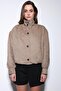 Beige Suede Look Bomber Women's Jacket - 3