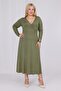 Women's Khaki Green Double-Breasted Collar Plus Size Stretchy Maxi Dress