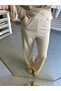 Women's Cream Pique Modal Fabric Wide Leg Pants and Long Sleeve Top Two Piece Sweatsuit Set - 2