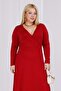 Women's Burgundy Double-Breasted Collar Plus Size Stretchy Maxi Dress - 5