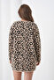 Midi Length Long Sleeve Front Buttoned Leopard Patterned Sporty Stylish Knitwear Jacket Suitable for Women's Hijab - 8