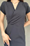 V-Neck Double Fabric Pencil Dress - 4