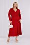 Women's Burgundy Double-Breasted Collar Plus Size Stretchy Maxi Dress