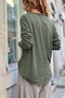 Italian Khaki V-Neck Soft Textured Leaf B Printed Cotton Blouse 70 50 - 2