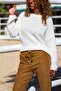 Italian Ecru Crew Neck Soft Textured Alpaca Loose Sweater 60 55