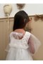 Ekru Back Bow Floral Embroidered Tulle Skirt Long Tulle Sleeves Girls' Dress for Baby Girls - 7
