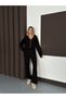 Women's Black Thessaloniki Fabric Hooded Cardigan Pants Bottom Top Set