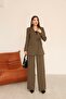 Khaki Tie-Front Blazer with Pocket Detail and High Waist Pants Two-Piece Set - 7