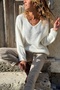 Italian Ecru V-Neck Soft Textured Alpaca Casual Sweater 60 55 - 3