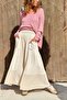 Beige Pocketed Washable Mesh Detailed Wide Leg Cotton Loose Pants 90 30