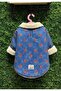 Strawberry Patterned Denim Plush Dog Coat with Snap Fasteners – Stylish Winter Dog Outfit - 4