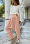 Salmon Color Pocketed Washable Soft Textured Brode Elastic Waist Baggy Cotton Casual Trousers 100 35