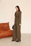 Khaki Tie-Front Blazer with Pocket Detail and High Waist Pants Two-Piece Set - 6