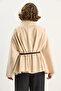 Women's Beige Gold Button Detailed Stand Collar Belted Poncho 60282033 - 6