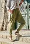 Khaki Pocketed Washable Elastic and Tie-Waist Baggy Cotton Trousers 95 30 - 3