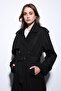 Black Double-Breasted Belted Women's Trench Coat - 4