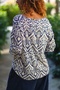 Italian Navy Blue-White Boat Neck Ethnic Pattern Soft Textured Loose Blouse 60 50 - 2