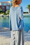 Italian Indigo V-Neck Textured Leaf Ba Printed Roomy Sweater 70 50 - 2