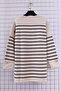 Oversized Crew Neck Sleeve Cuff Gold Buttoned Striped Knitwear Sweater Tunic - Striped - 2