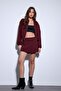 Burgundy Pleated Chain Detailed Shorts Skirt - 3