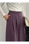 Pleated High Waist Wide Leg Modal Fabric Palazzo Pants 8039 - Purple - 4