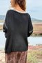Italian Black Boat Neck Balloon Sleeve Washable Neck and Sleeve Embroidery Soft Textured Wool Loose Sweater 70 60 - 2
