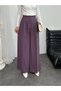 Pleated High Waist Wide Leg Modal Fabric Palazzo Pants 8039 - Purple - 3