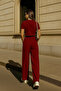 Women's Basic Burgundy Wide Leg Trousers with Pockets - 4