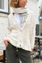 Italian Ecru V-Neck Buttoned Washable a Lace-Like Knit Soft Textured Wool Loose Cardigan 70 50