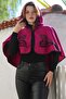 Burgundy Hooded Buttons Piped Süzene Embroidered Casual Cashmere Bolero Woven Poncho 43 75