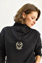 Women's Black High Collar Half Zipper Fleece Lined Crop Sweatshirt 1808 60283713 - 4