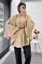 Single Button Front Belted Gabardine Poncho - Beige - 7