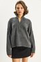 Women's Anthracite Stand Collar Half Zipper Sweater Embroidered Knitwear Sweater Tk251124 60283716 - 4