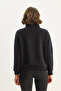 Women's Black High Collar Half Zipper Fleece Lined Crop Sweatshirt 1808 60283713 - 6