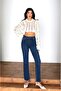 Flare Cut Denim Pants with Sprinkled Stone Detail