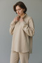 Half Zippered Original Linen Double Sweatshirt and Pants Set - Beige - 2