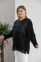 Women's Plus Size Black Stylish Leather Stone Detailed Blouse - 2