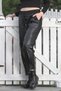 Black Pocketed Elastic Waist Straight Leg Casual Faux Leather Knitted Trousers 95 65 - 3