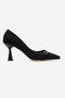 Women's Heeled Shoes with Front Accessories; Black Skin - 2